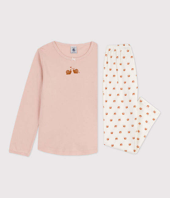 Kinderpyjama aus Baumwolle für Mädchen rosa SALINE/weiss MULTICO