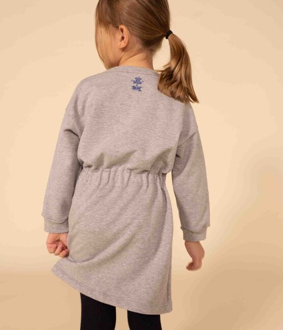 Langärmeliges Kleid aus Molton für Mädchen grau CHATON CHINE