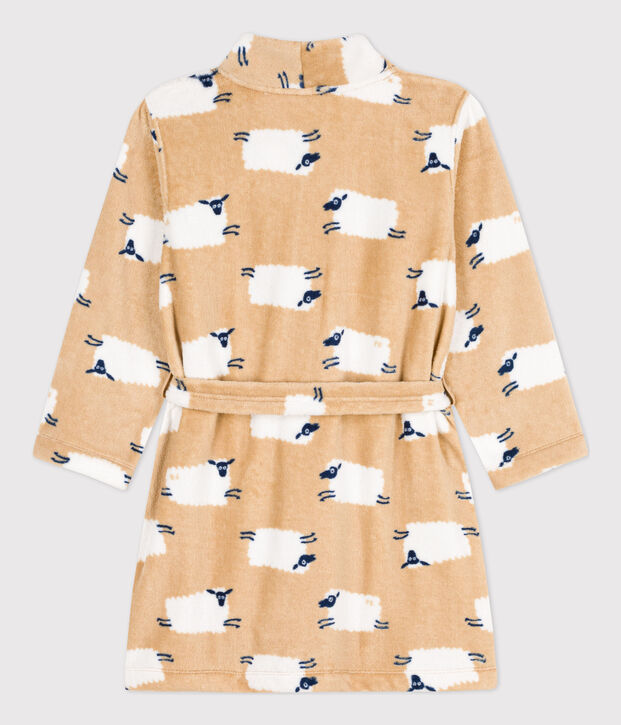 Kinder-Morgenmantel aus Fleece beige/vielfarbig
