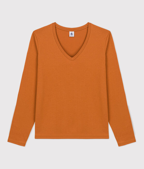 T-Shirt LE DROIT aus Baumwolle mit V-Ausschnitt für Damen braun ECUREUIL