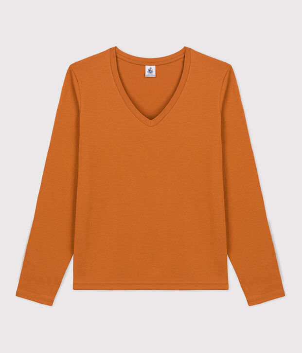 T-Shirt LE DROIT aus Baumwolle mit V-Ausschnitt f&uuml;r Damen braun