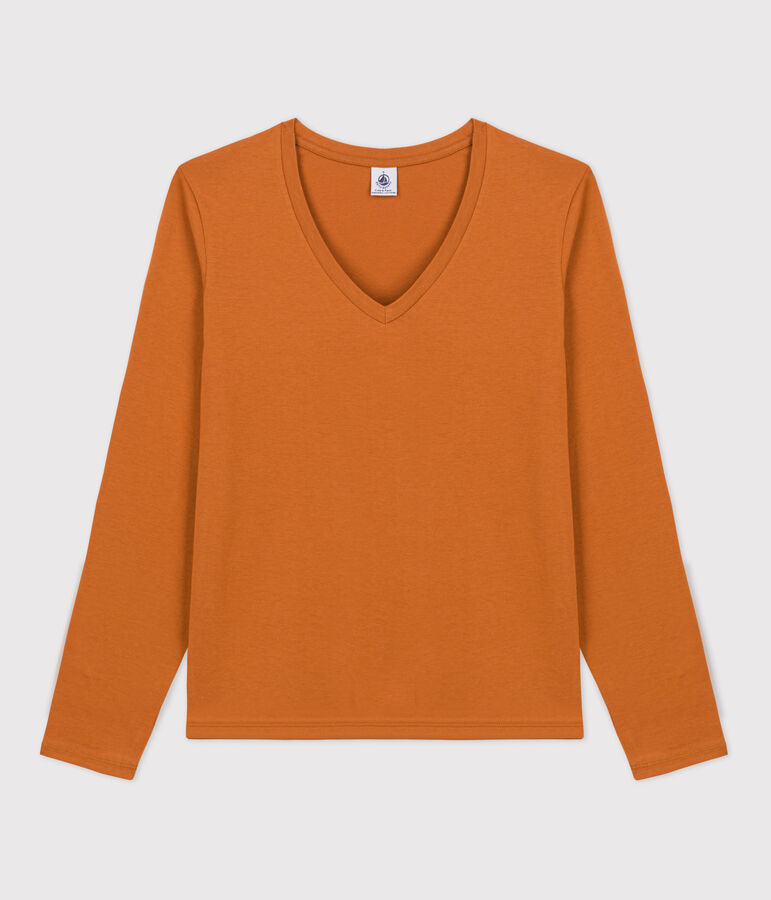 T-Shirt LE DROIT aus Baumwolle mit V-Ausschnitt f&uuml;r Damen braun
