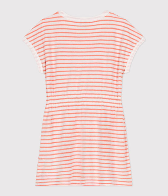 Kurzärmeliges Kinder-Kleid aus Baumwoll-Frottee mit Streifen orange MARSHMALLOW/ ABRICOT