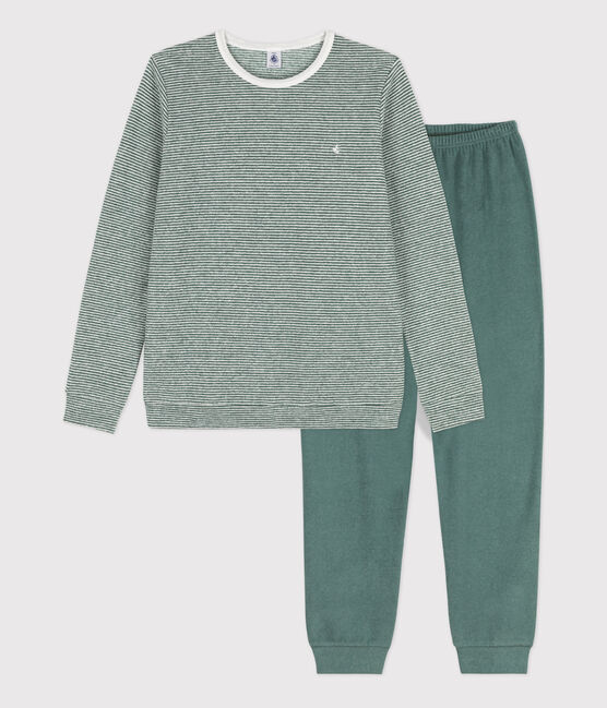 Kinderpyjama aus Baumwolle mit Ringelstreifen grün VALLEE/weiss MARSHMALLOW