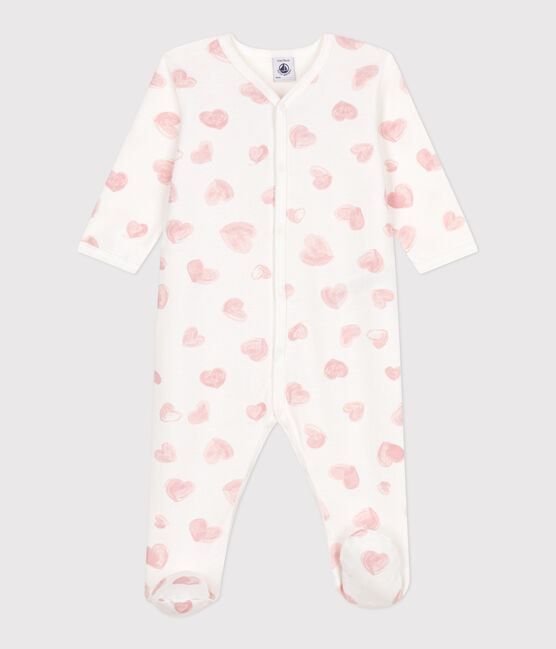 Strampler mit Kragen aus aufgerautem Molton mit Herz-Motiv weiss MARSHMALLOW/rosa CHARME