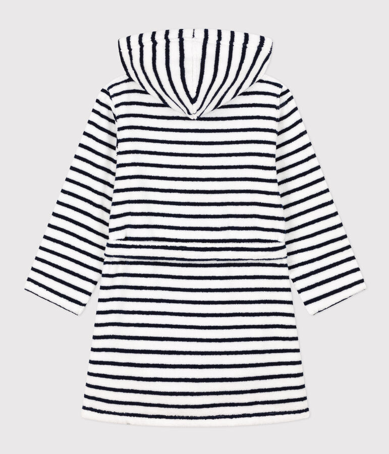 Gestreifter Bademantel aus Frottee f&uuml;r kleine M&auml;dchen/kleine Jungen weiss/blau