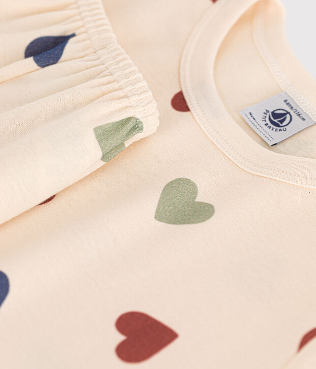 Kurzer Kinderpyjama aus Baumwolle mit Herz-Printmotiv naturfarben/vielfarbig