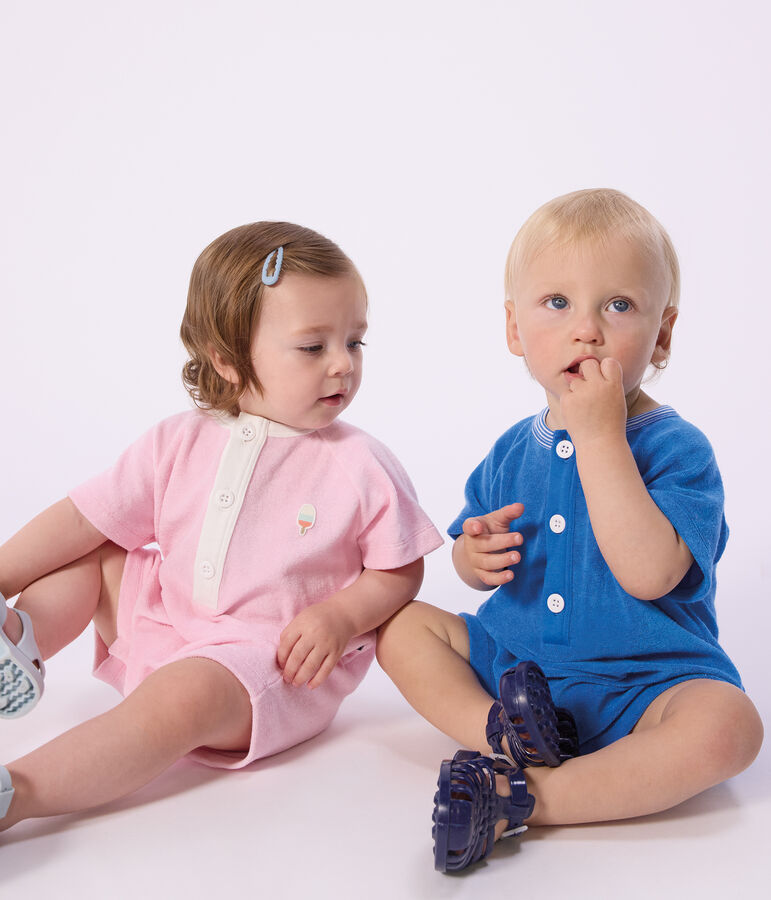 Baby-Kurzoverall aus einfarbiger Baumwolle rosa