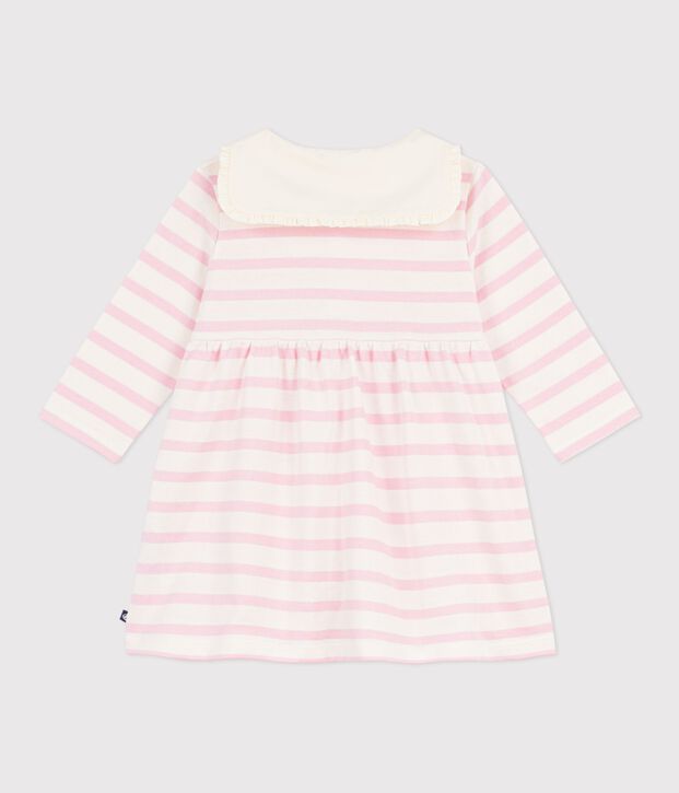 Lang&auml;rmeliges Baby-Kleid aus Baumwolle mit Matrosenstreifen und Matrosenkragen rosa/rosa
