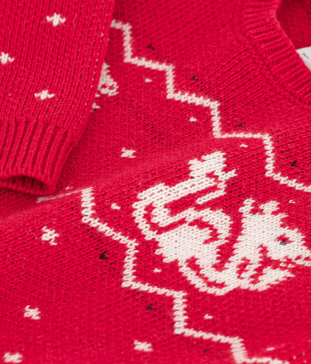 Babypullover aus Woll und Baumwollstrick rot/vielfarbig