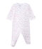 Gestreifter Baby-Mädchen-Strampler aus gedoppeltem Jersey weiss ECUME/rosa ROSE/ OR