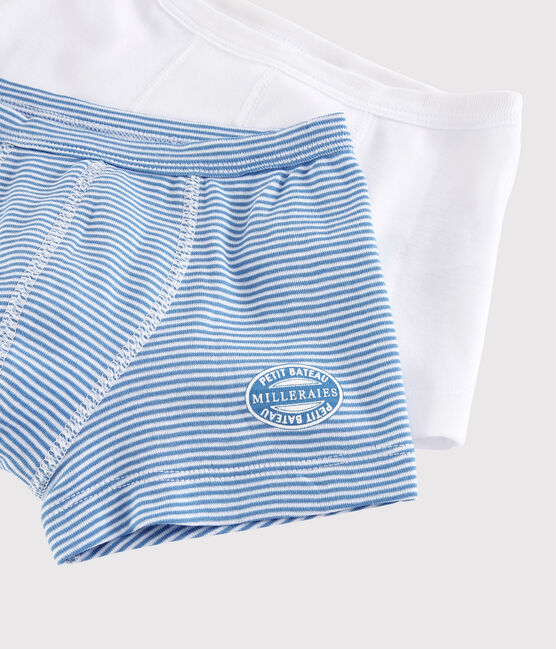 Set mit 2 Rippstrick-Boxershorts mit blauem Ringelmuster für kleine Jungen variante 1