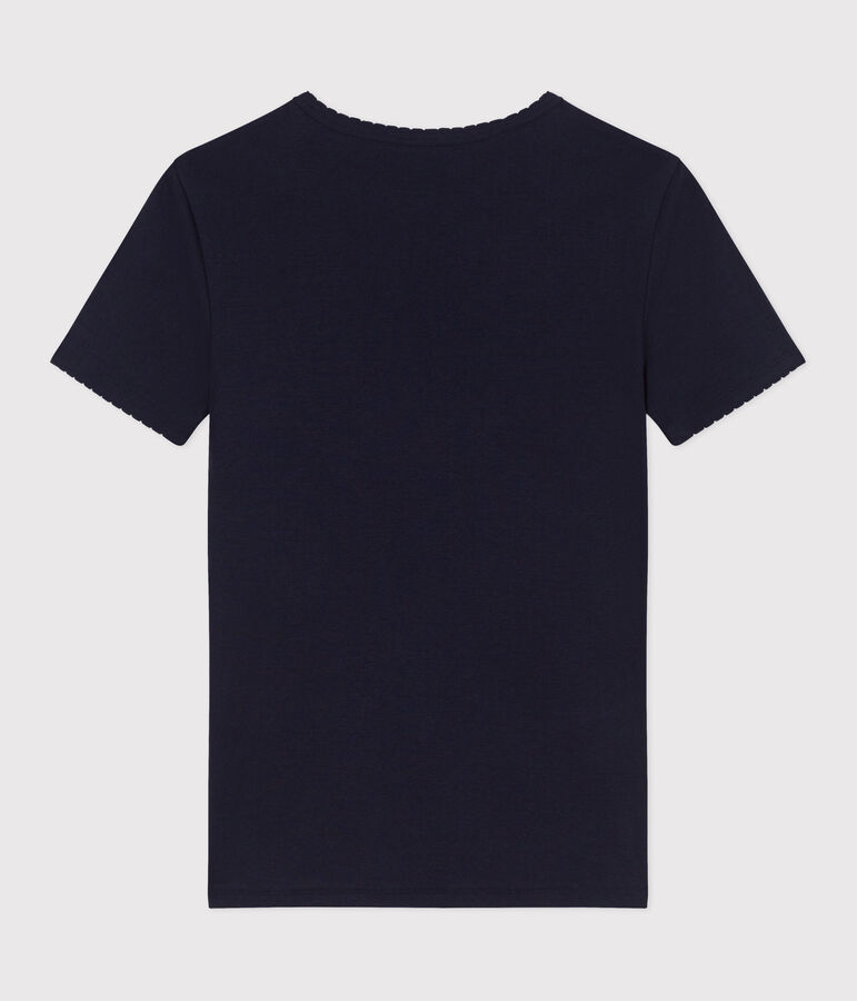 Damen-T-Shirt L&rsquo;ICONIQUE aus einfarbiger Baumwolle mit Pikotkante blau