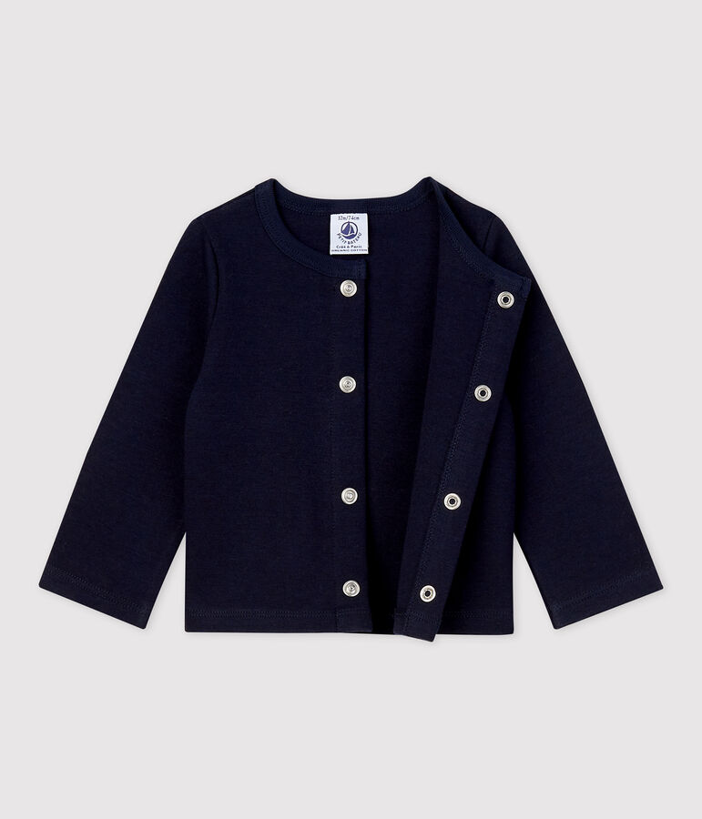 Baby-Cardigan aus dickem, unifarbenem Bio-Jersey blau