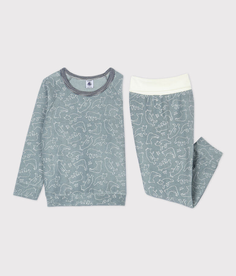 Kinderpyjama aus Frottee mit B&auml;renmotiv grau/weiss