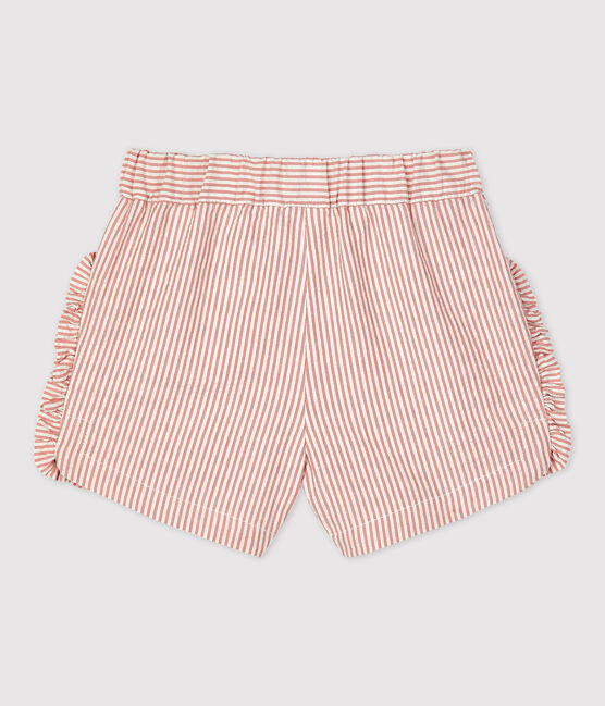 Gestreifte Baby-Shorts aus Bio-Seersucker rosa PAPAYE/ MARSHMALLOW