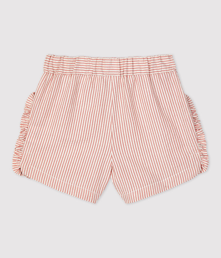 Gestreifte Baby-Shorts aus Bio-Seersucker rosa PAPAYE/ MARSHMALLOW