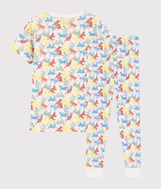 Kinderpyjama aus Bio-Baumwolle mit Katzenmotiv für Jungen weiss MARSHMALLOW/weiss MULTICO