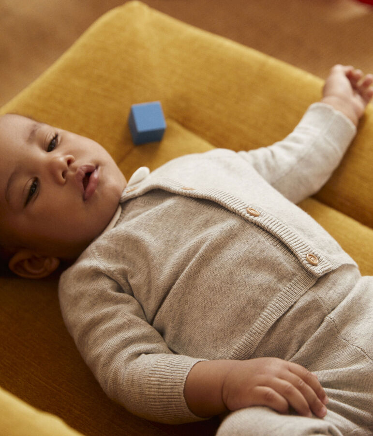 Zweiteiliges Baby-Set aus Woll- und Baumwoll-Strick grau BELUGA CHINE