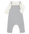 2-teiliges Baby-Ensemble aus Rippstrick weiss MARSHMALLOW/blau SMOKING
