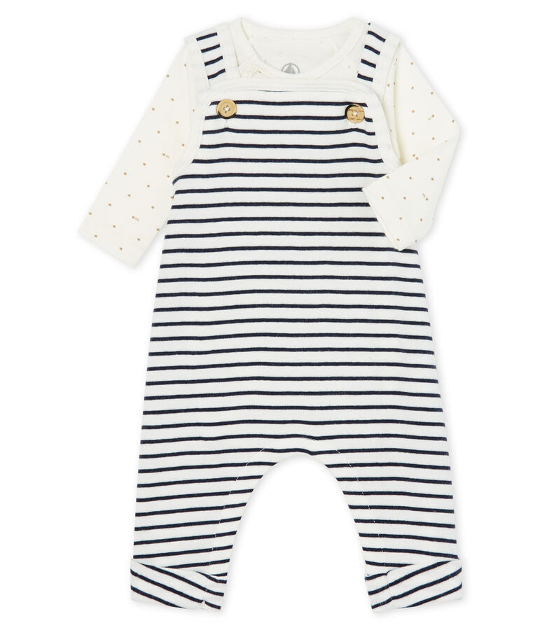 2-teiliges Baby-Ensemble aus Rippstrick weiss MARSHMALLOW/blau SMOKING