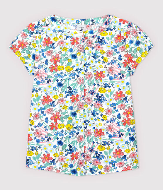 Kurzärmeliges Hemdbluse aus Popeline für Mädchen weiss MARSHMALLOW/weiss MULTICO