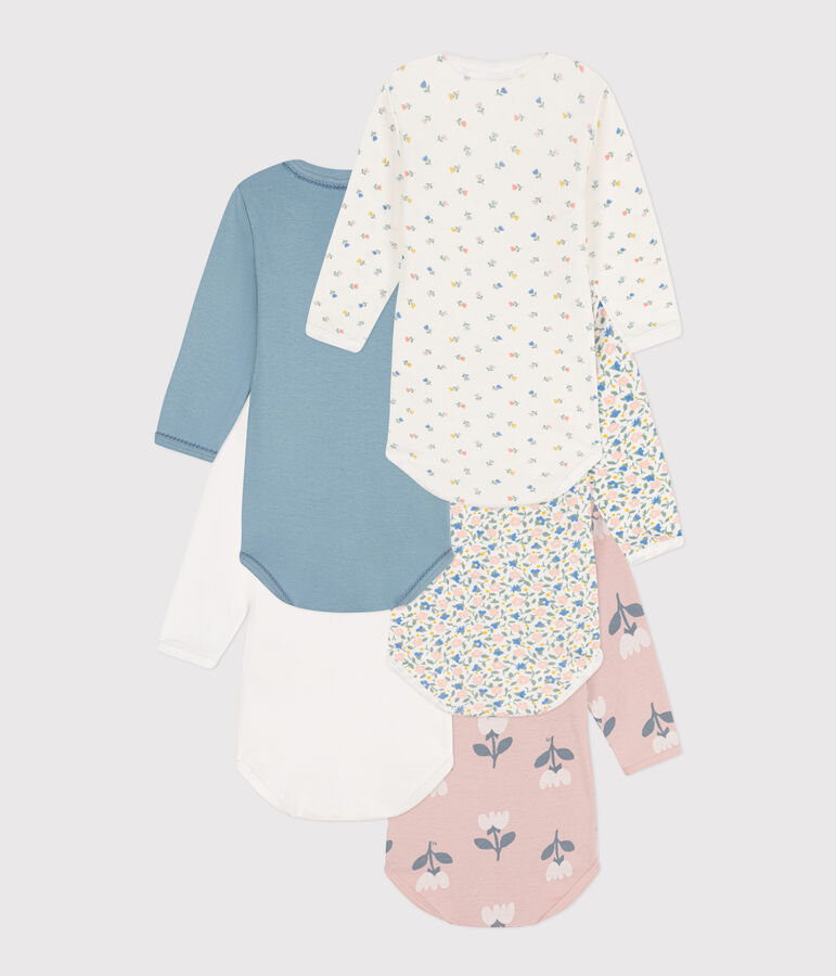 5er-Set lang&auml;rmelige Baby-Bodys aus Baumwolle mit Blumenmotiv vielfarbig
