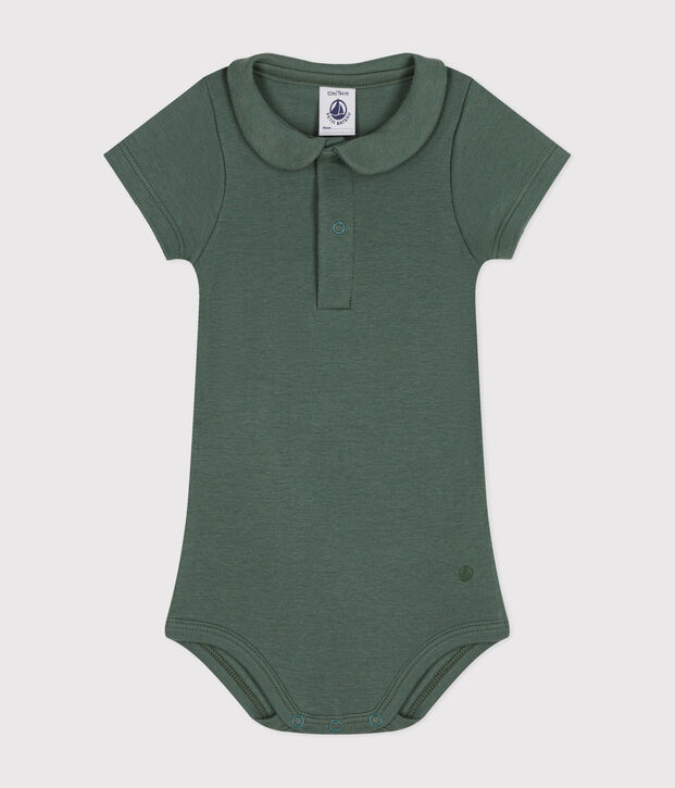 Kurz&auml;rmeliger Baby-Body mit Bubikragen aus Baumwolle gr&uuml;n