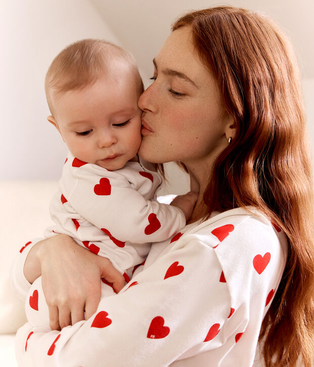 Baby-Strampler aus Molton mit roten Herzen weiss/rot