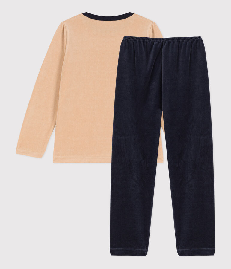 Kinderpyjama aus Nicki f&uuml;r Jungen beige/vielfarbig