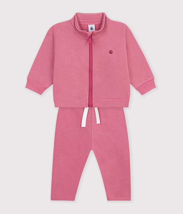 Baby-Set Sweatshirt und Hose aus einfarbiger Baumwolle rosa