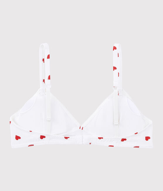 BH mit Pads aus Bio-Baumwolle und Elasthan mit rotem Herz-Motiv für Mädchen weiss MARSHMALLOW/rot PEPS
