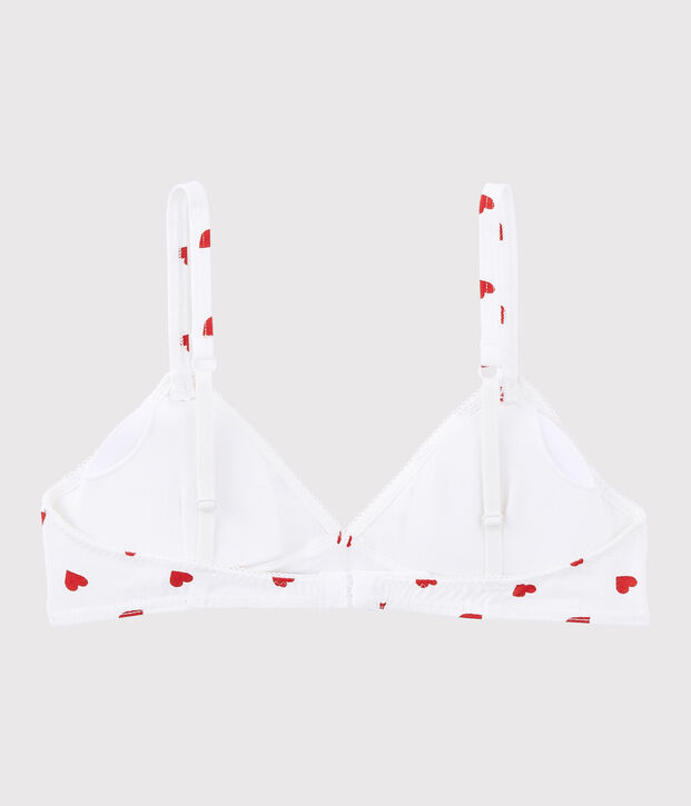 BH mit Pads aus Bio-Baumwolle und Elasthan mit rotem Herz-Motiv f&uuml;r M&auml;dchen weiss/rot