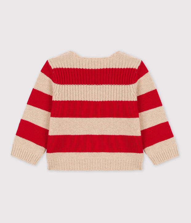 Babypullover aus Woll und Baumwollstrick beige/rot