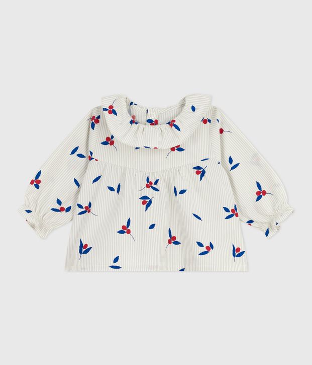Lang&auml;rmelige Baby-Bluse aus Baumwoll-Musselin mit Beeren-Motiv blau/vielfarbig