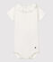 Kurzärmeliger Baby-Body mit Halskrause weiss MARSHMALLOW
