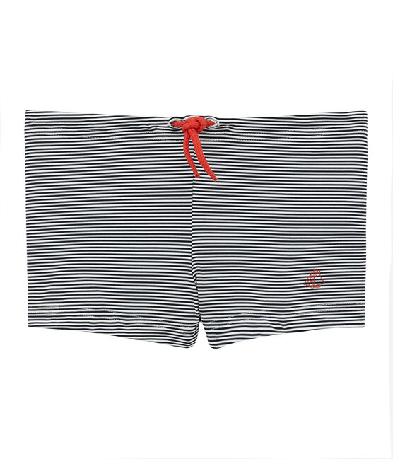 Badehose mit Milleraies-Streifenmuster für Jungen blau ABYSSE/weiss LAIT