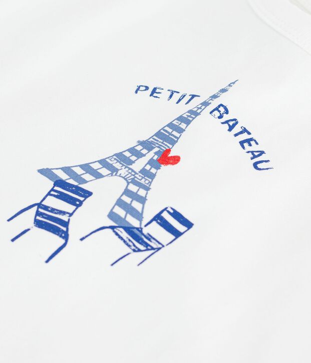 Kurz&auml;rmeliges Baby-T-Shirt aus einfarbiger Baumwolle mit Motiv weiss