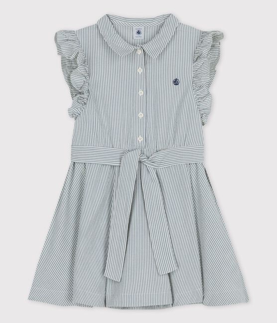 Ärmelloses Kinder-Kleid aus Bio-Seersucker für Mädchen blau BRUT/weiss MARSHMALLOW
