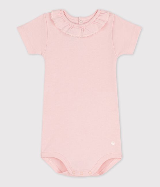 Kurzärmeliger Baby-Body mit Halskrause rosa MINOIS