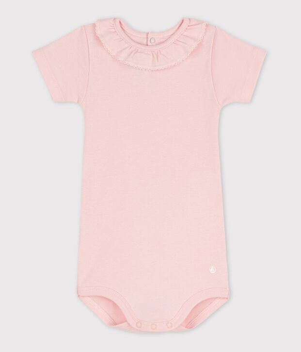 Kurz&auml;rmeliger Baby-Body mit Halskrause rosa