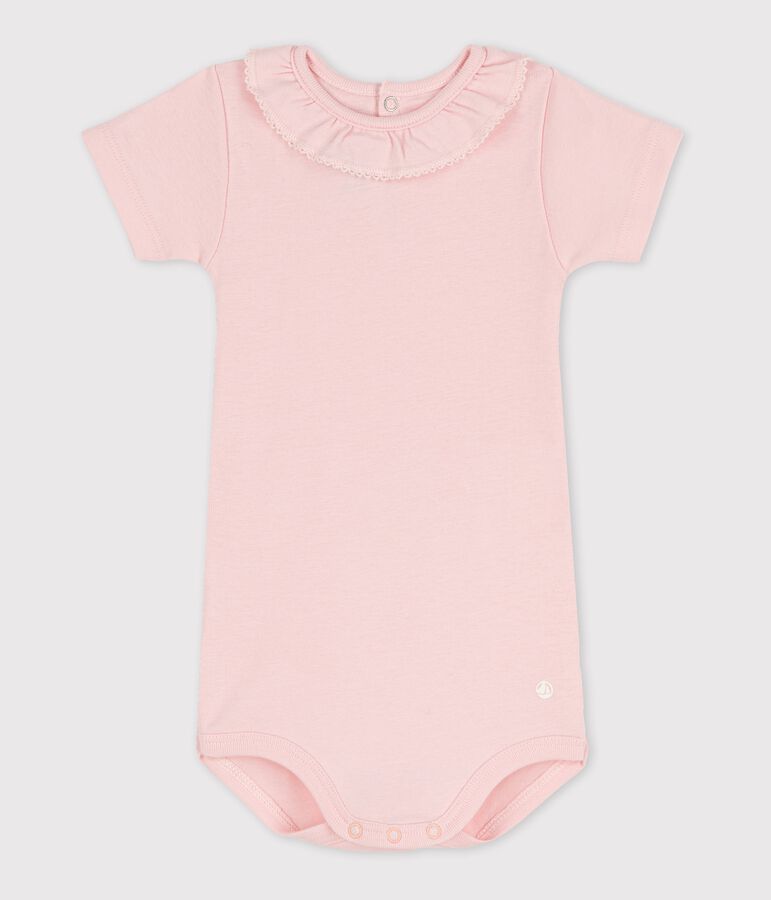 Kurz&auml;rmeliger Baby-Body mit Halskrause rosa MINOIS