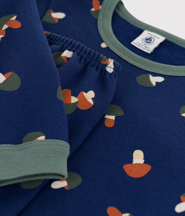Kinderpyjama aus Molton mit Pilzmotiv blau/vielfarbig