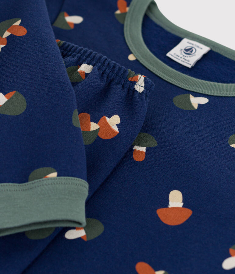 Kinderpyjama aus Molton mit Pilzmotiv blau/vielfarbig