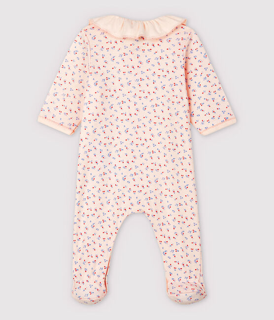 Rosafarbener Baby-Strampler aus Bio-Baumwolle mit Kragen rosa FLEUR/weiss MULTICO