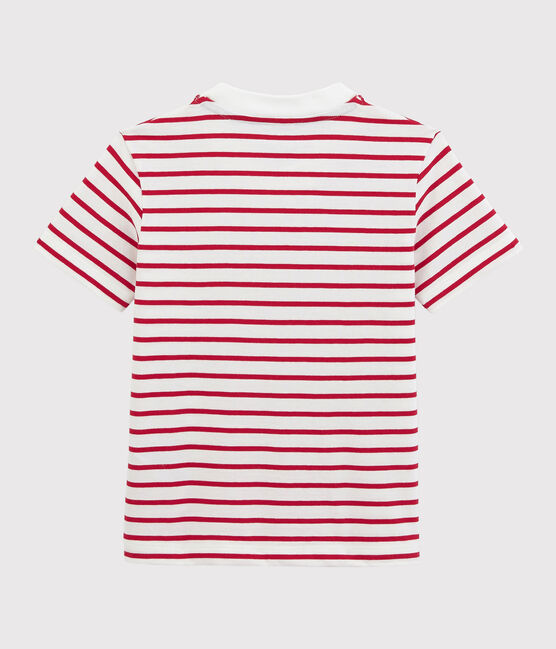 Kurzärmeliges Kinder-T-Shirt aus Jersey für Jungen weiss MARSHMALLOW/rot TERKUIT