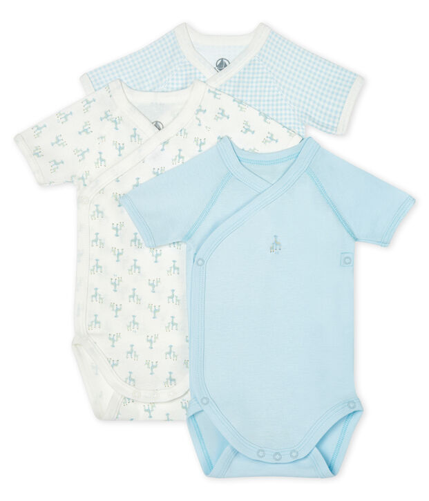 Trio kurz&auml;rmelige Neugeborenen-Baby-Bodys vielfarbig