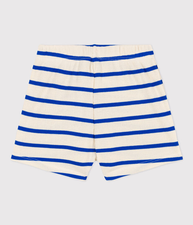Baby-Shorts aus gestreiftem Rippstrick naturfarben/blau