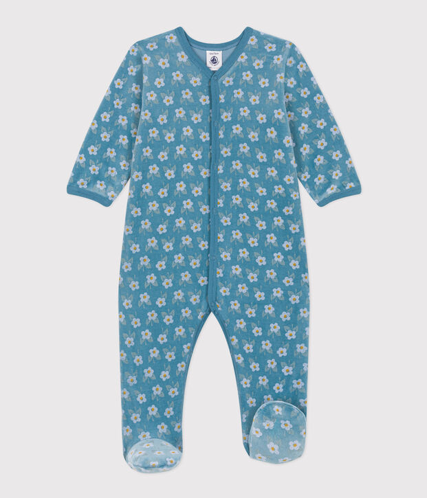 Strampler aus Nicki mit Blumenmuster blau/vielfarbig