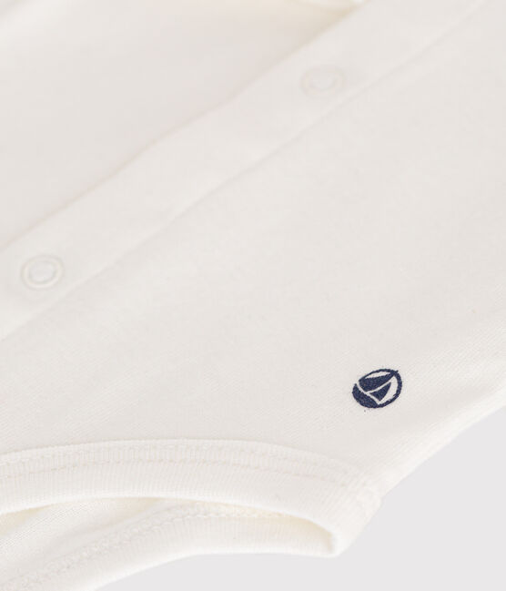 Langärmeliger Baby-Body aus Baumwolle mit Kragen weiss MARSHMALLOW
